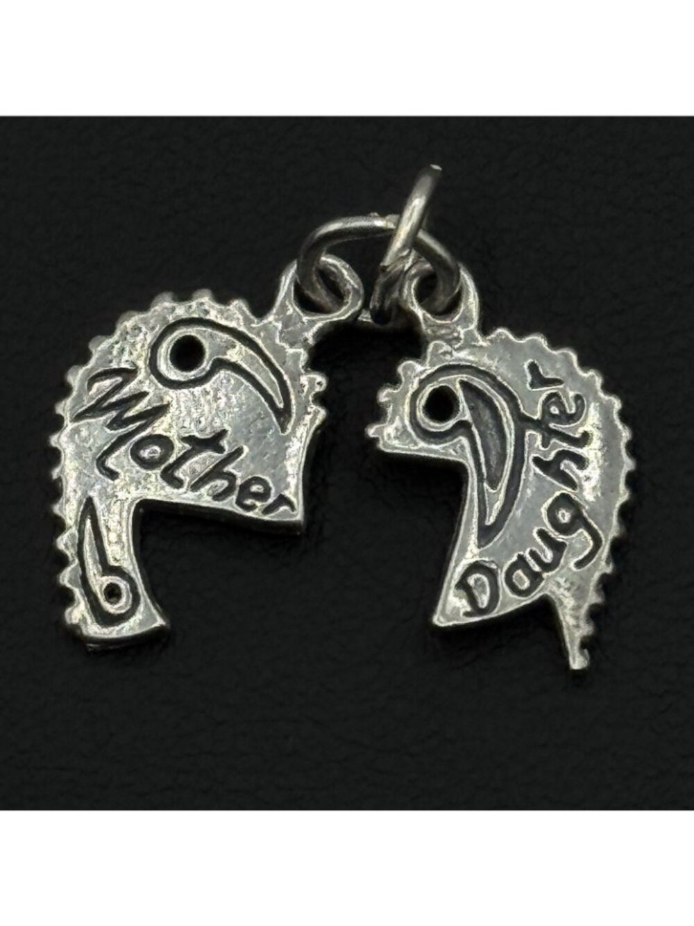 Mother Daughter Half-Heart Charms Pendants Sterling Silver SJC Vintage Gift - Picture 2 of 5